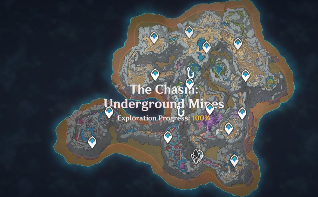 the chasm on the in game map. the area is labeled 100%