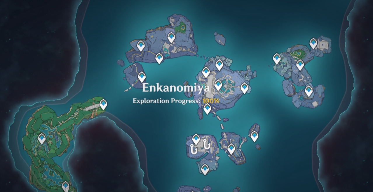 enkanomiya on the in game map, the area is labeled 100%