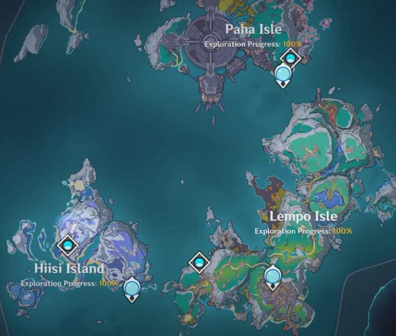 nod krai's main three isles in the in game map, every area is labeled 100%
