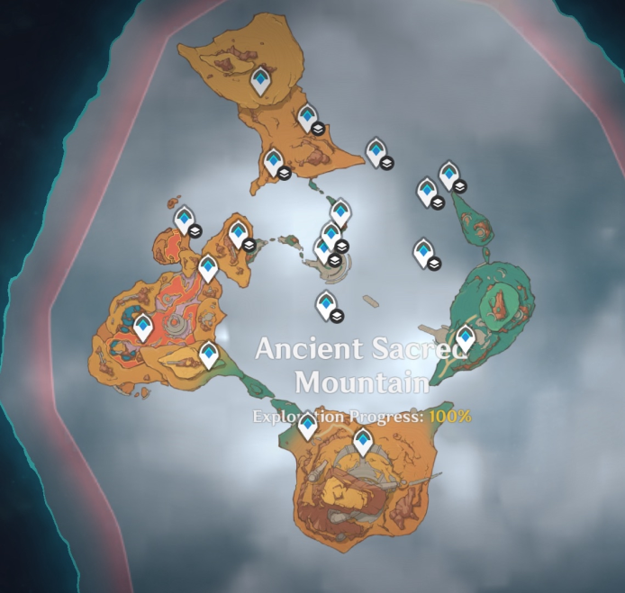 the ancient sacred mountain in the in game map, every area is labeled 100%