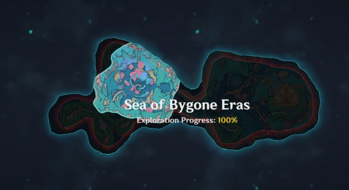 the sea of bygone eras in the in game map, every area is labeled 100%