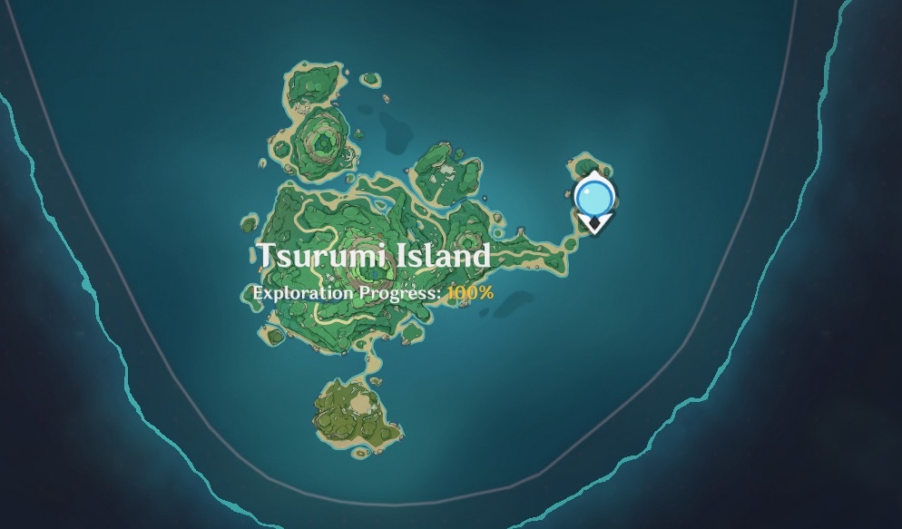 tsurumi island on the in game map, every area is labeled 100%