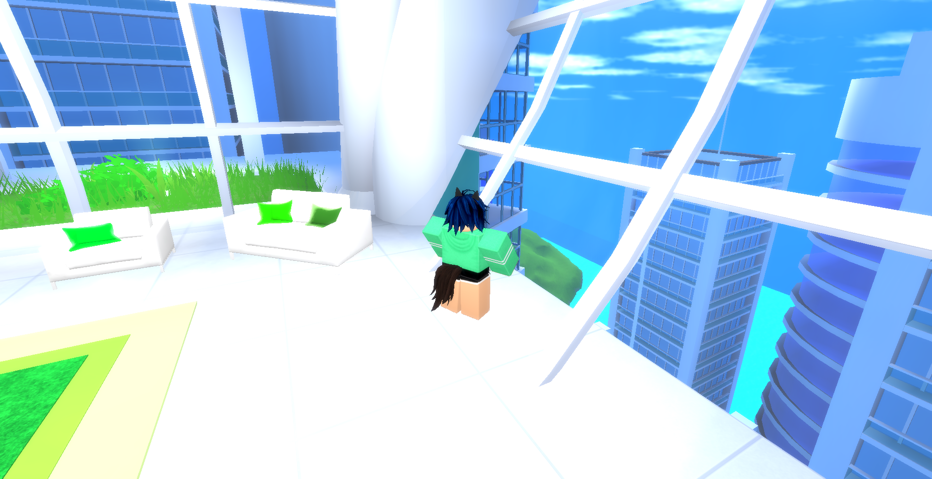 my robloxian staring out a window onto a futuristic city